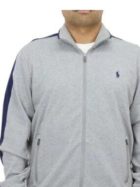 Ralph Lauren Men Sport Jacket Gray Navy SZ XL Zip up & Pockets Fleece Lining